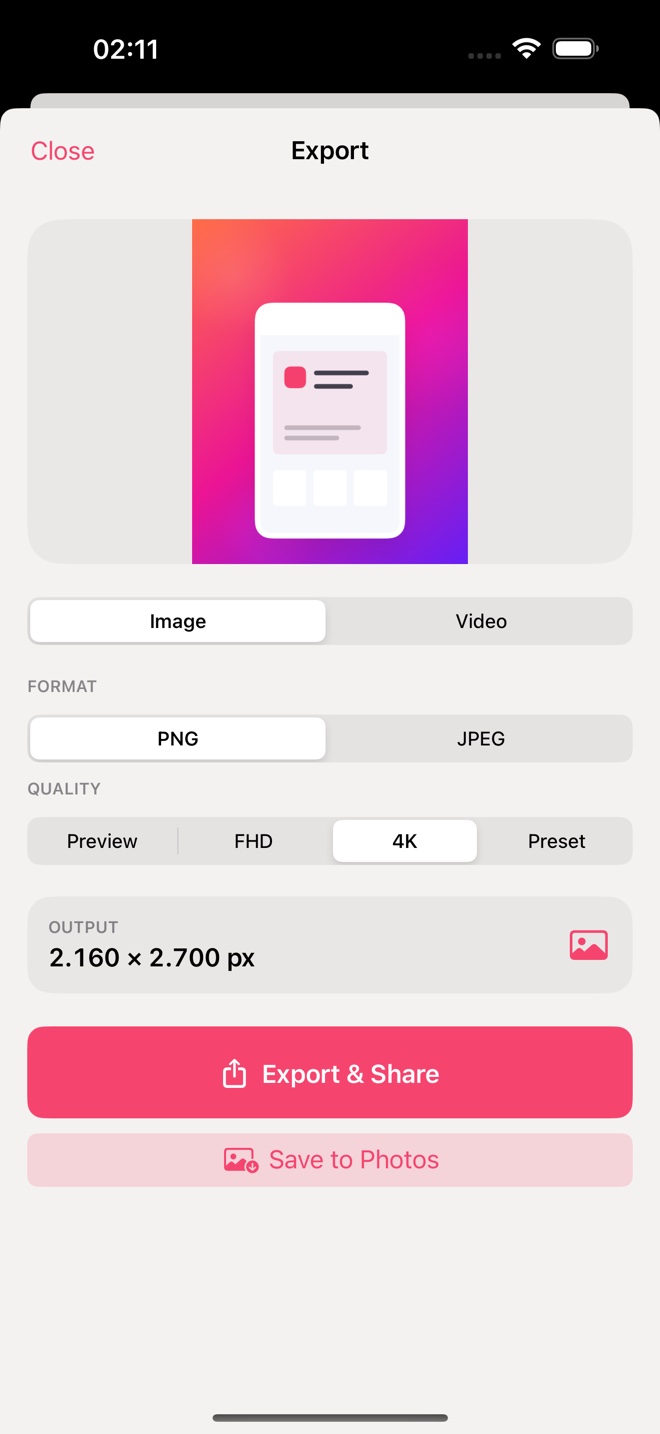 MockApp export panel
