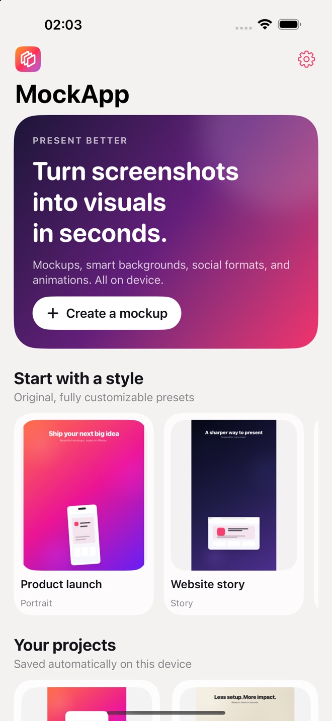 MockApp project gallery